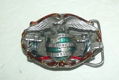 NICE USED BELT BUCKLE WITH I'M PROUD TO BE AN AMERICAN LAWMAN