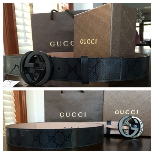New w/ Tags Authentic Black Imprime Gucci Belt 95 cm fits 30-34 waist