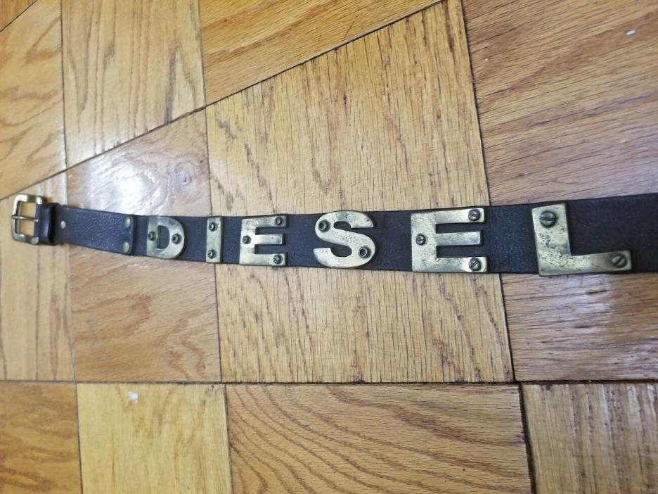 Diesel Mens Brown Leather Belt Metal Rivets 32 Inch