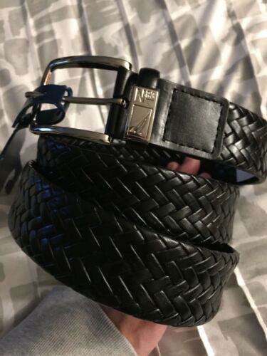 Nautica Mens Black Braided Bonded Leather Belt- Size 34