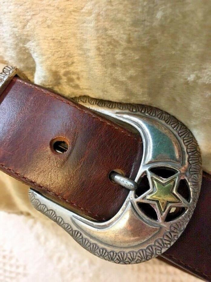 BILLY BELTS CALIF Genuine Full Grain Leather Size 28 - Made in USA Star Concho