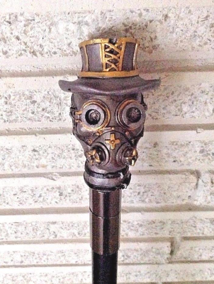 Cane Most Toxic Fellow Steampunk Style w/ Gas Mask Top Hat Larping Walking Stick
