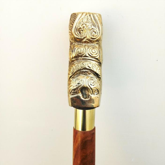 Vintage Brass Designer Handle Walking Cane Stick Antique Victorian Owl Head Cane
