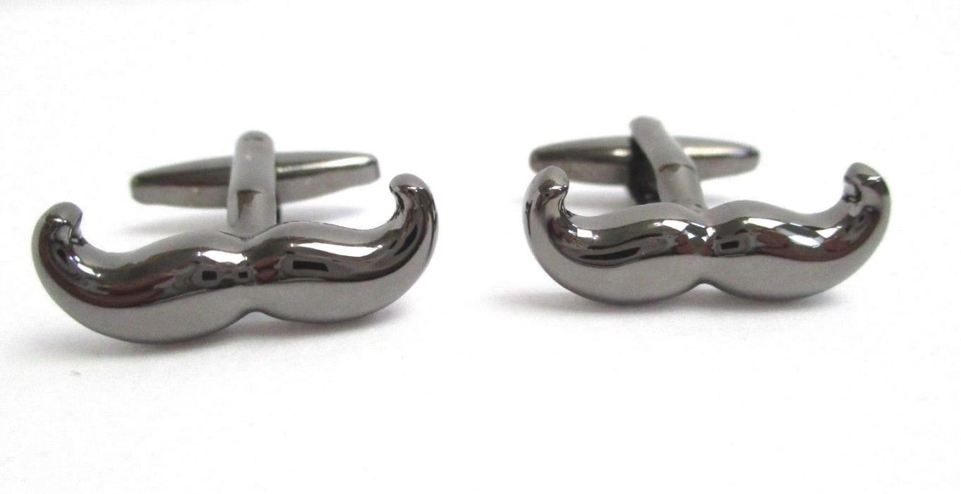 Moustache themed mens shirt cufflinks finished in dark gray