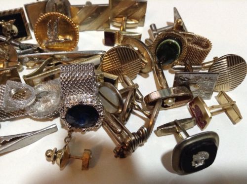 VINTAGE MENS JEWELRY MIXED CRAFT REPAIR LOT CUFFLINKS TIE TACS ETC