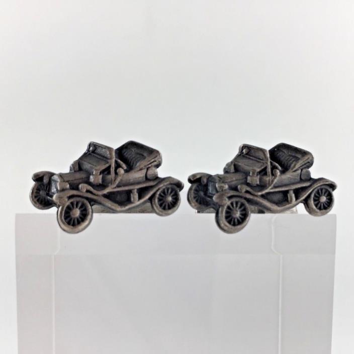Antique Vintage Car Cuff Links Cufflinks Pewter Silver Toned Mens Jewelry Gift