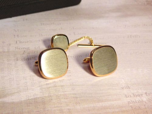 Timeless Vintage Gold with Brushed Silver Cuff links, Tie clip - Quality, 13/16