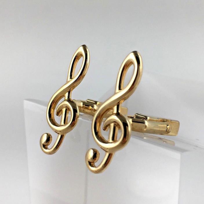 Swank Music Treble Clef Cuff Links Cufflinks Gold Toned Shirt Vintage Man Gift