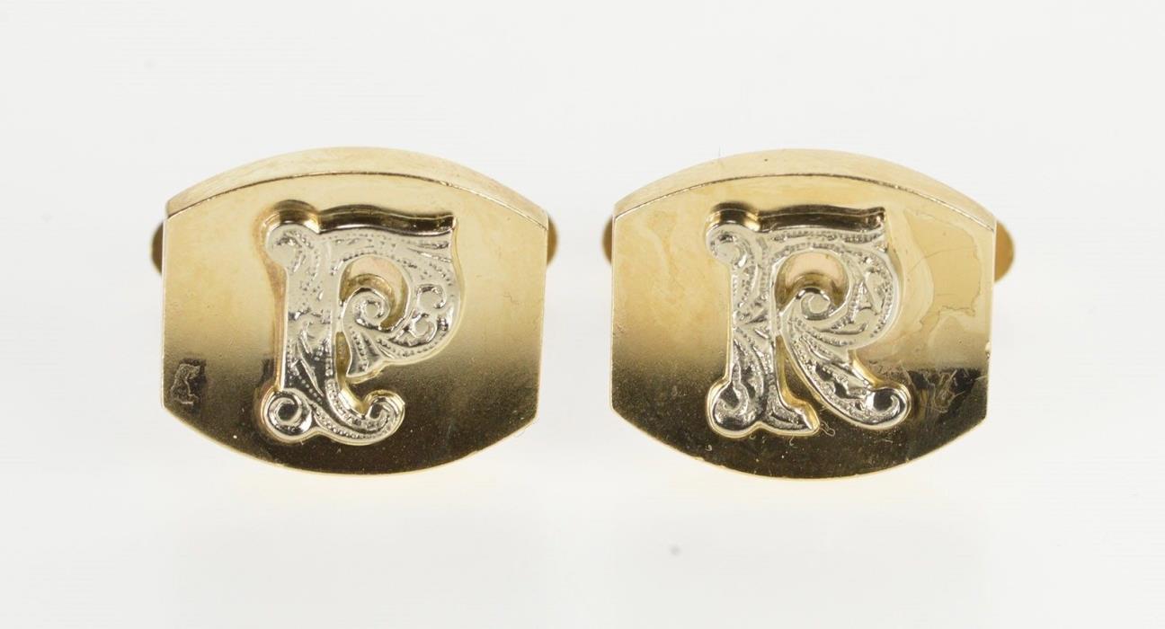 10K RP PR Monogram Ornate Etched Initial Cuff Links Yellow Gold *66