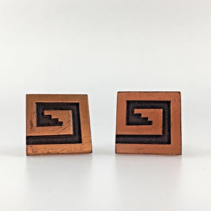 Vintage Copper Tone Cuff Links Cufflinks Mid Century Modern MCM Geometric Gift