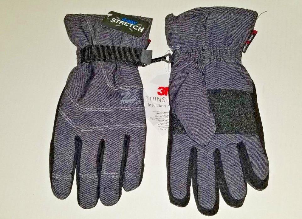 New W/Tags Zero Xposur 3M Thinsulate L/XL Gloves 4-way Stretch Black Denim