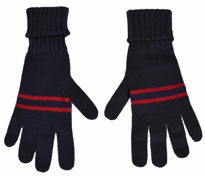 New Gucci Men's $175 294732 Blue Wool Red Web Stripe Gloves Mittens M