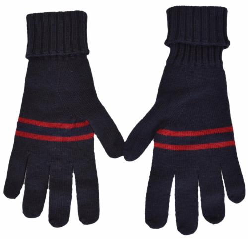 New Gucci Men's $175 294732 Blue Wool Red Web Stripe Gloves Mittens XL