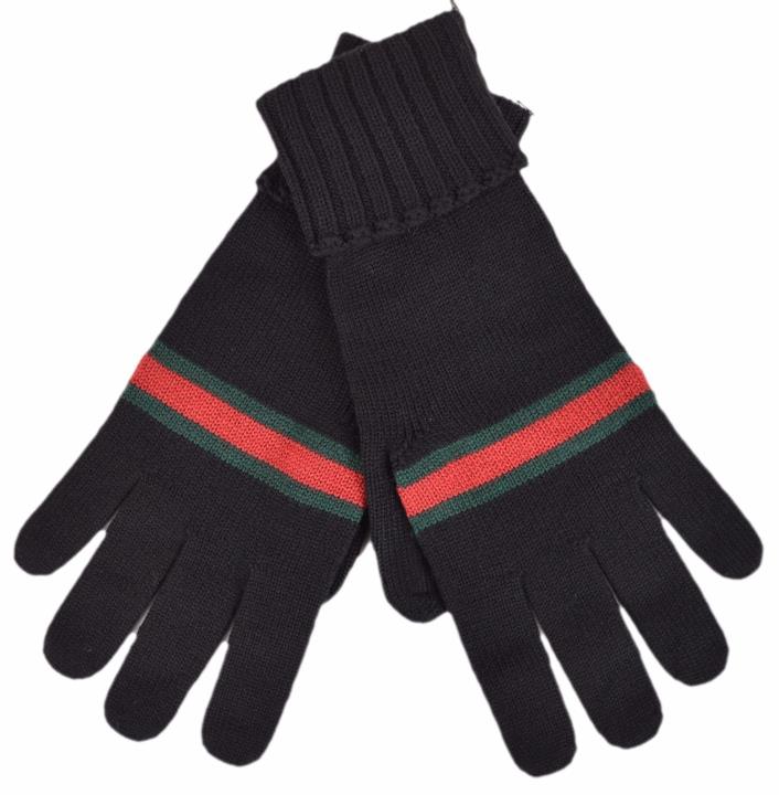 New Gucci Men's 294732 BLACK Green Red Web Stripe Wool Gloves Mittens LARGE