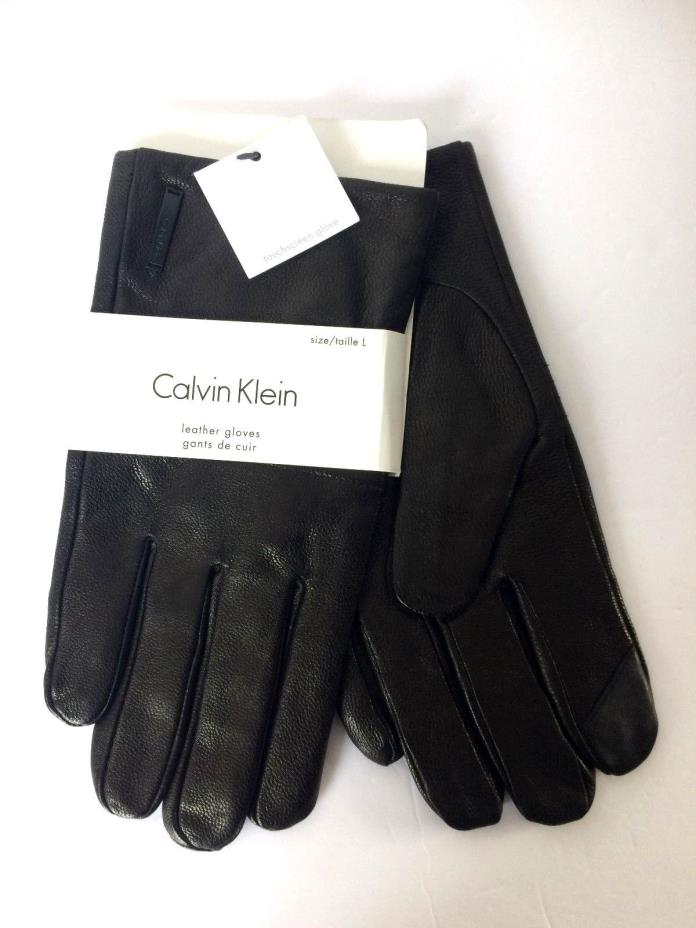 Calvin Klein New Leather Gloves Mens Large $70 Retail Brown Touch Tip Snap Back