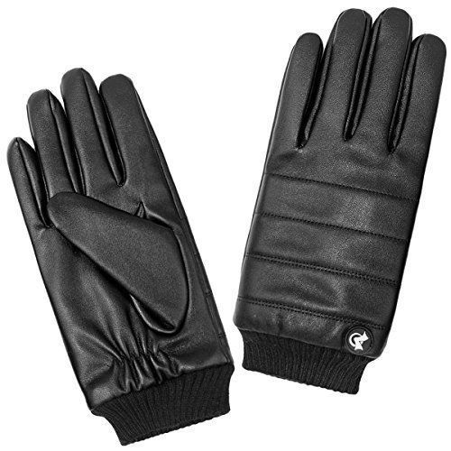 LETHMIK Touchscreen Faux Leather Gloves Mens Warm Winter Driving with Elastic Kn