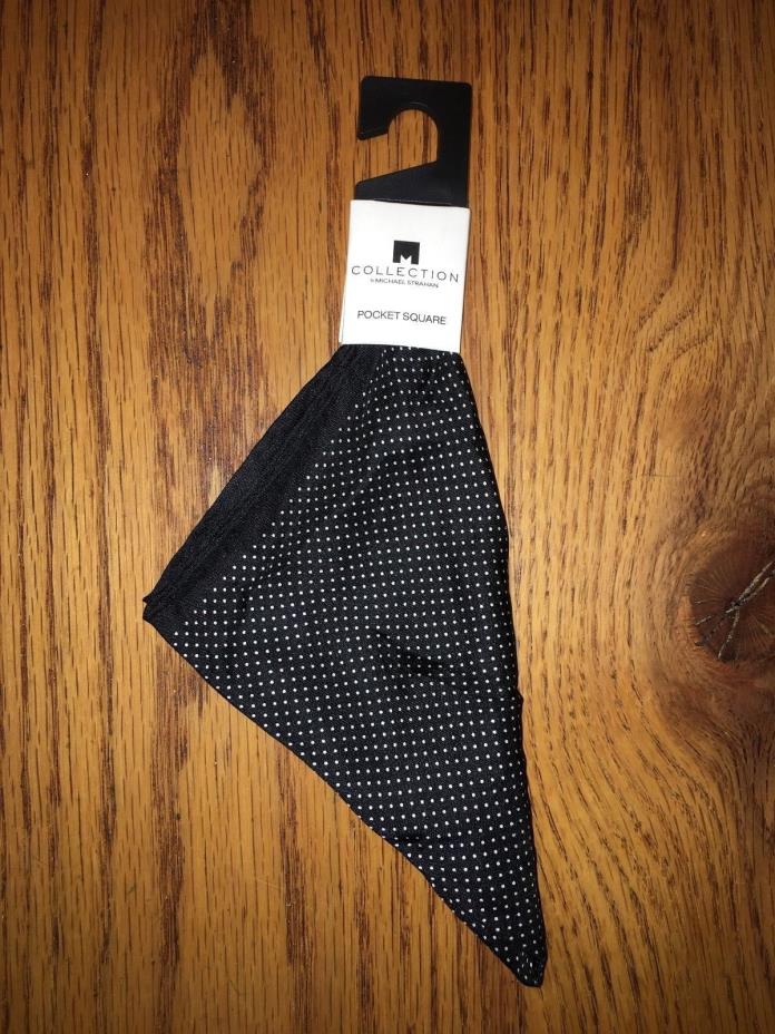 NWT One Size COLLECTION BY MICHAEL STRAHAN Silk Black polka dot POCKET SQUARE