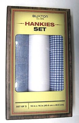 NEW Buxton 3 Mens 100% Cotton Handkerchiefs Hankies 16