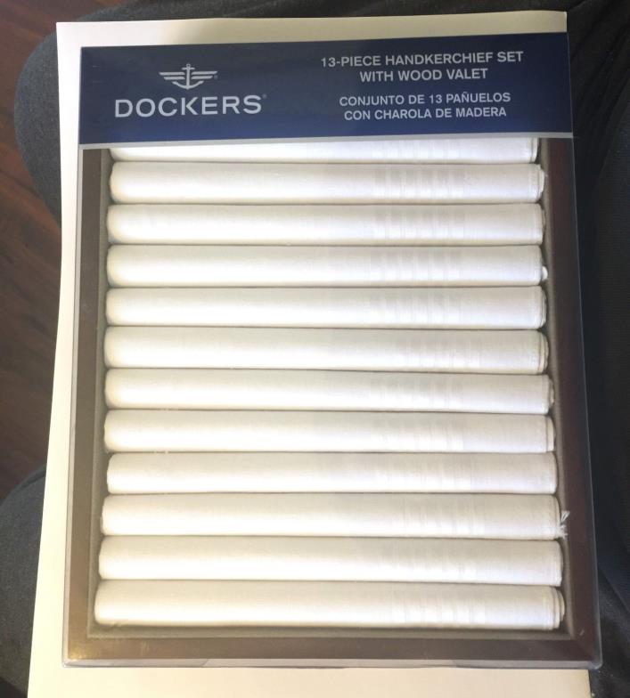 Dockers - Men's 13 pc Handkerchief Set w/ Wood Valet - White - One Size NEW
