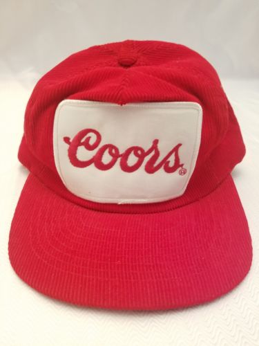 Vintage Coors Beer Patch Red Corduroy Trucker Strapback Hat