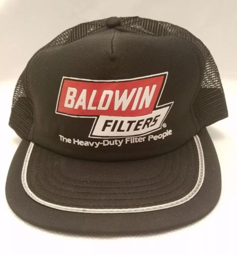 Vintage BALDWIN FILTERS Black Snapback Mesh Racing Trucker Hat Cap Made In USA