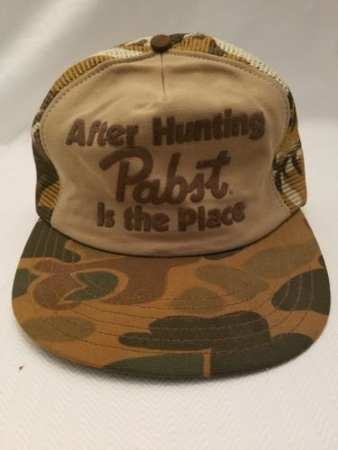 Vintage After Hunting Pabst Is The Place Camo Trucker Snapback Mesh Hat/Cap