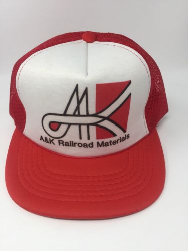Vintage A&K Railroad Materials Printed Mesh Trucker Snapback Hat Red Youngan
