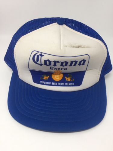 Vintage Corona Extra Beer Mesh Trucker Snapback Hat Blue Yellow Print