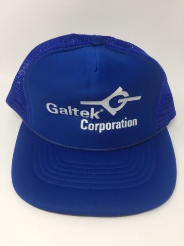 Vintage Galtek Corporation Printed Mesh Trucker Snapback Hat Blue White