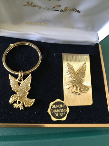 NEW THE MARQUIS COLLECTION GENUINE  DIAMOND DUST EAGLE KEY CHAIN  MONEY CLIP SET