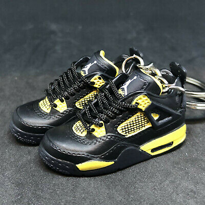Pair Air Jordan IV 4 Retro Thunder Black Yellow Sneaker 3D Keychain Shoe Figure