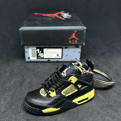 Air Jordan IV 4 Retro Thunder Black Yellow Sneaker 3D Keychain Figure + Shoe Box