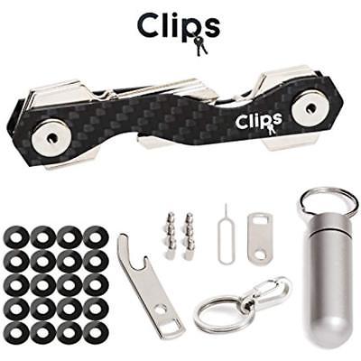 Clips- Racks Smart Compact Key Holder Keychain (Black)- Made Of Carbon Fiber &