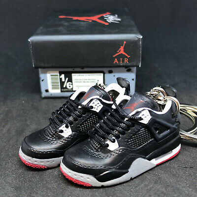 Pair Air Jordan IV 4 Retro Bred Black Red OG Sneaker 3D Keychain Shoe Figure+Box