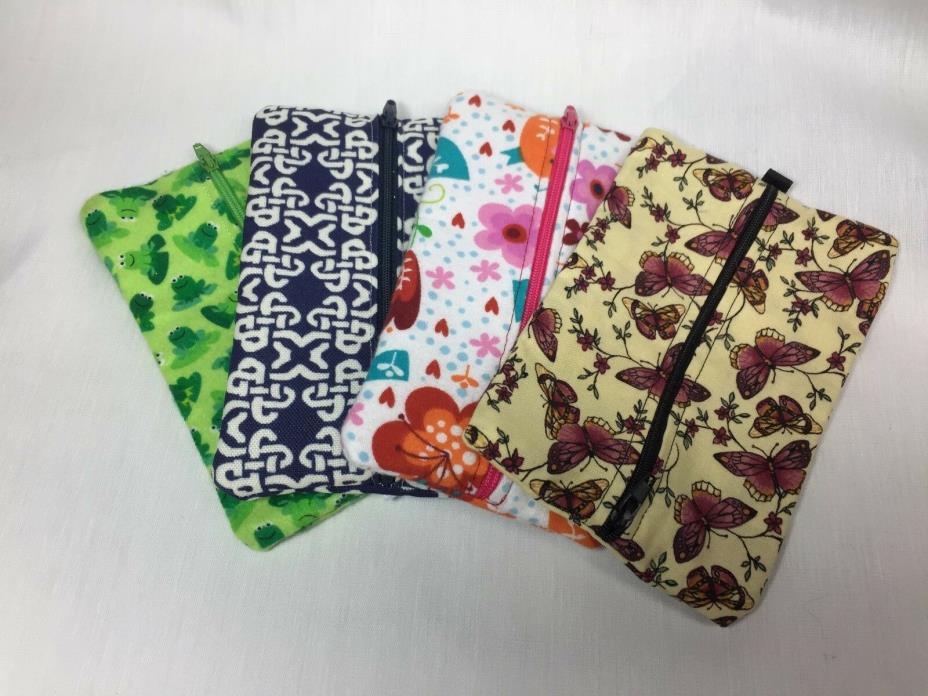 Set of 4 Zippered Pouches - Zipped Key Holder - Coin - Wipes Holder