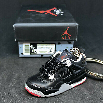 Air Jordan IV 4 Retro Bred Black Red OG Sneakers 3D Keychain Figure + Shoes Box