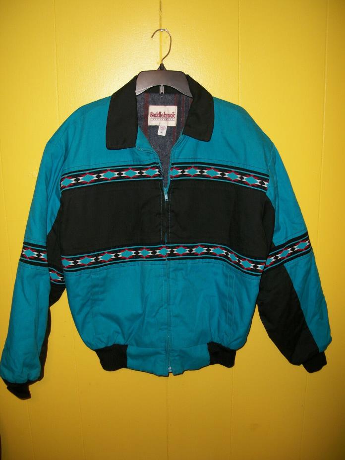 Saddlebrook Western Wear Bomber Jacket Mens XL Cowboy Coat Turquoise & Black VTG