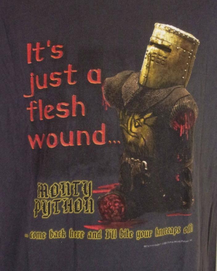 vtg 2001 soft Monty Python and the Holy Grail T-Shirt It's Just a Flesh Wound XL