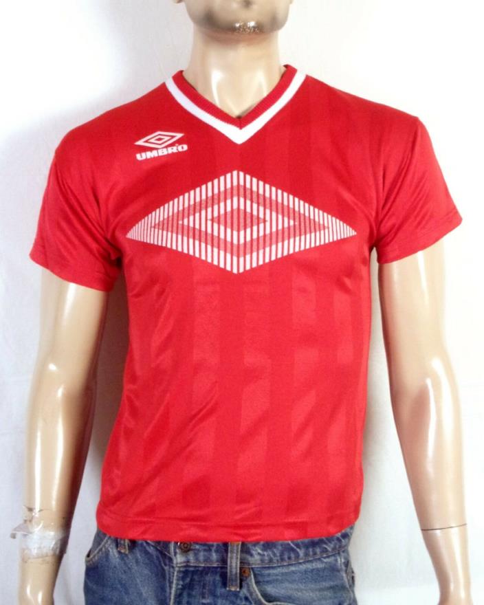 vtg 90s euc Umbro Red Classic Logo Nylon Glanz Soccer Jersey Shirt USA sz YL