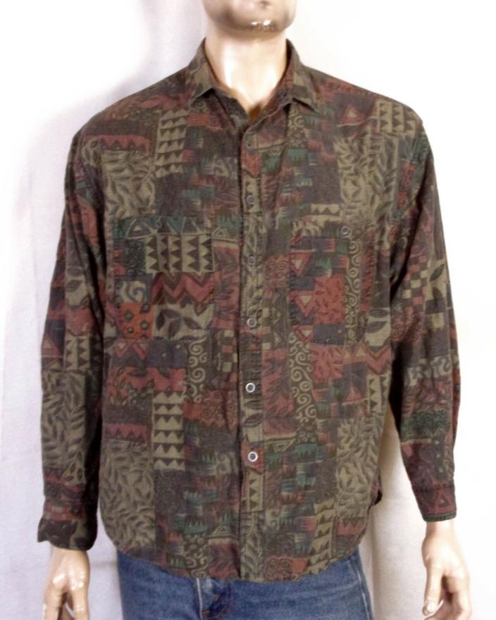 vtg 80s 90s Santana Tribal Print 100% Cotton Madras Button Down Shirt india XL