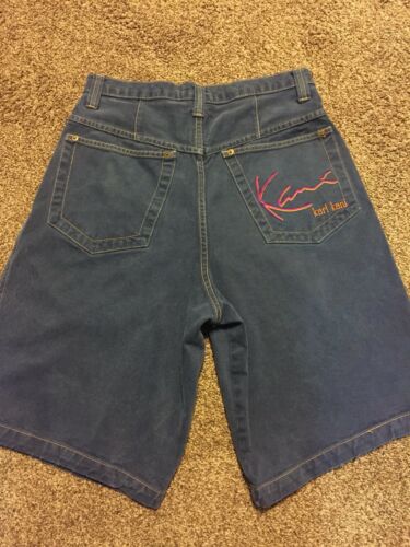 Vintage Karl Kani Jeans Shorts Blue Spell out Orange Purple Hip Hop Era 90’s 30