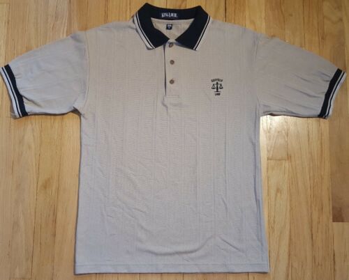Vintage KING LOUIE bowling shirt M beige polo casual Suffolk Law scales stripes