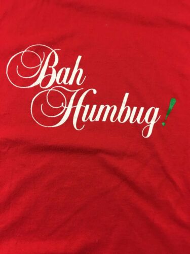 Vintage Jerzees T Shirt Bah Humbug Size Large 50/50 Red Single Stitch