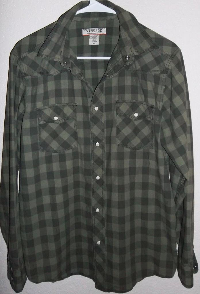 ROUTE 66 MEN'S SHIRT GREEN PLAID 2 POCKETS WITH SNAPS CLOUSER SIZE M