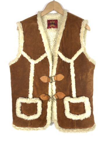 Vintage Leather Suede Fleece Lined PYPSA Vest Men's 42  Tan Mexico 70s 80s