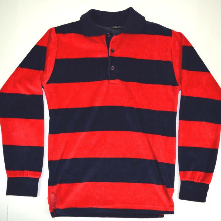 Deadstock vtg Campus Velour Long Sleeve Shirt Sz Sm 70s Big Stripe