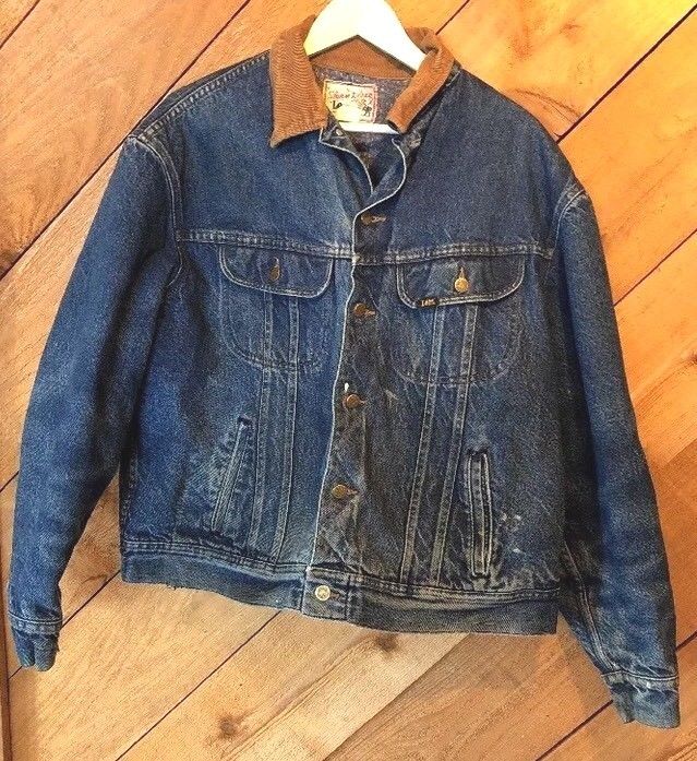 LEE Storm Rider Vintage Jean Denim Jacket Trucker Mens Size 46R Blanket Lined