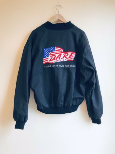 90s D.A.R.E. Mens Bomber Jacket Sz M Large Black Canvas Hip Hop Retro Urban Vtg