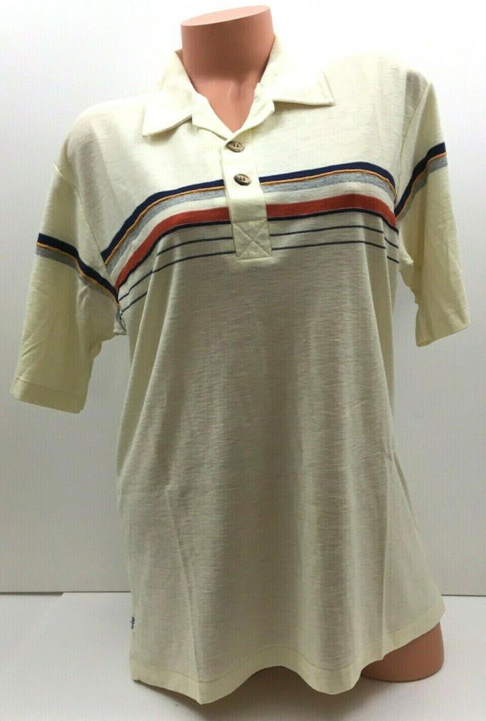 Vintage Levi’s 1970's Men's Polo Striped Button Shirt Cream Made In USA Size XL