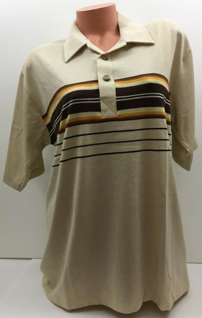 Vtg Levi’s 70's Men's Polo Striped Button Up Shirt Tan Deadstock Made USA Sz XL
